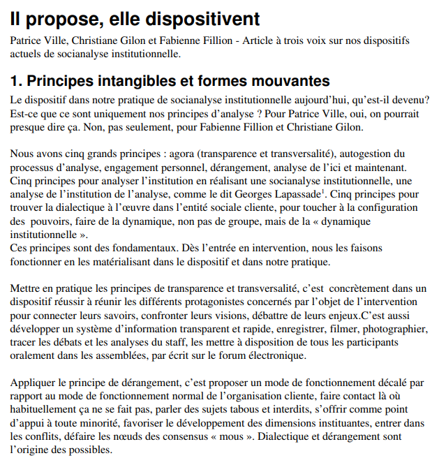 Ressource : Texte sur les dispositifs socianalytiques
